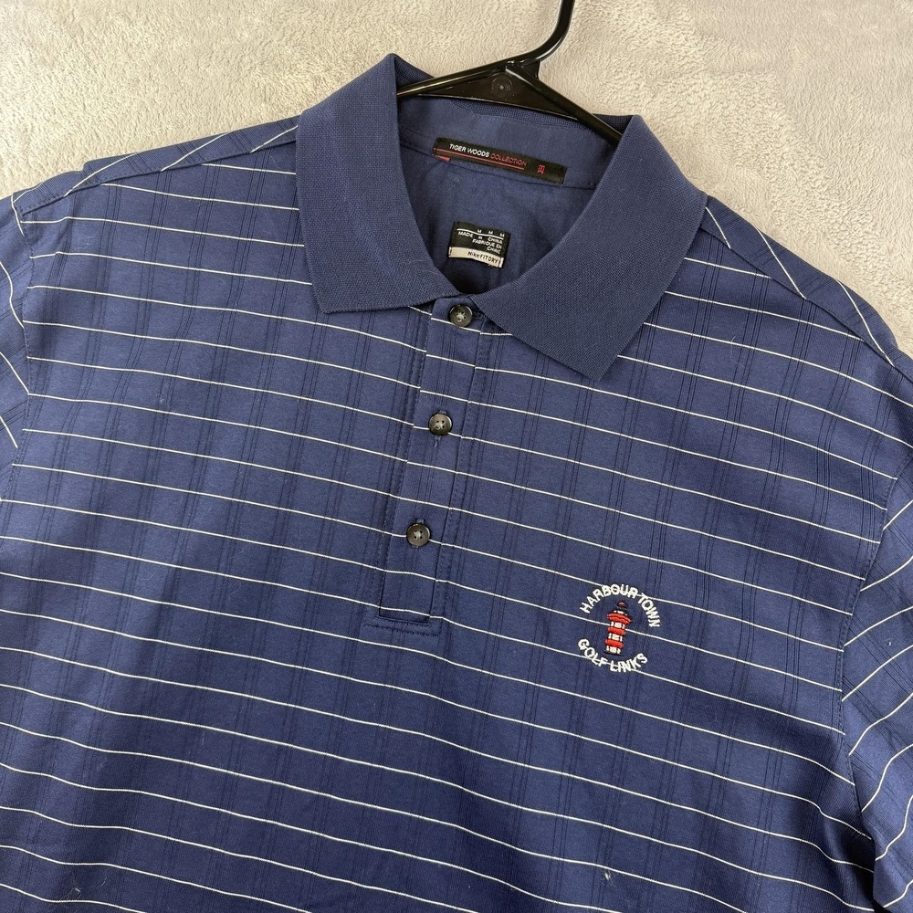 Nike Tiger Woods Collection Polo Shirt Mens Medium Blue Stripe Harbour Town Golf